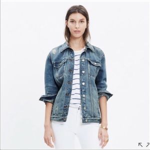 Madewell oversized denim distressed jacket.